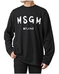 MSGM - Logo Printed Long-Sleeved T-Shirt - Lyst