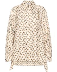 Max Mara - Silk Shirt Collar Drop-Shoulder Blouse With Cuff Ties And Back Pleats - Lyst
