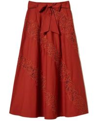 Twinset - Long Poplin And Broderie Anglaise Skirt - Lyst