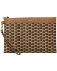 Bally - Allover Logo Printed Zipped Clutch Bag - Lyst