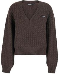 ROTATE BIRGER CHRISTENSEN - Cable Cropped V-Neck Knitted Sweater - Lyst