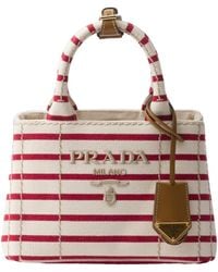 Prada - Jardinière Mini Striped Cotton Canvas Bag - Lyst