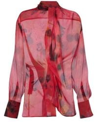Victoria Beckham - Draped Printed Silk Blouse - Lyst