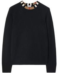 Burberry - Icon Stripe Trim Wool Cashmere Sweater - Lyst
