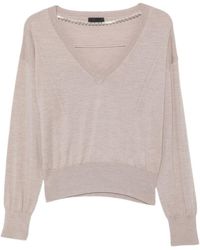 Liu Jo - Crystal-Embellished V-Neck Sweater - Lyst