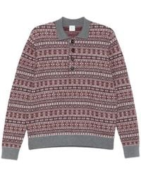 Eleventy - Long-Sleeved Intarsia-Knit Polo Shirt - Lyst