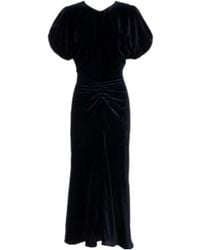 Victoria Beckham - Bela Gathered Velvet Midi Dress - Lyst
