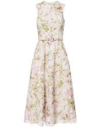 Monique Lhuillier - Belted Lace Midi Dress - Lyst