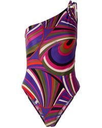 PUCCI - One-Shoulder Embellished Printed Swimsuit - Lyst