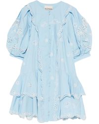 ALÉMAIS - Maizy Embroidered Puff-Sleeves Mini Dress - Lyst