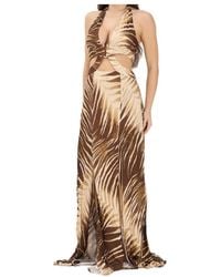 Just Cavalli - Long Dress With Leaf Print - Lyst