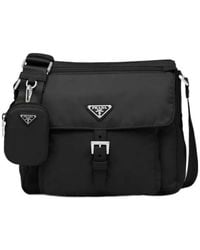 Prada - Logo Plaque Zipped Shoulder Bag - Lyst