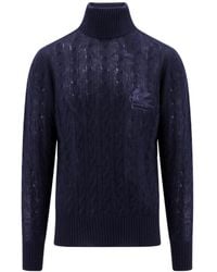 Etro - Logo Embroidered Roll-Neck Cable-Knitted Jumper - Lyst