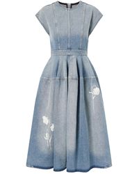 Erdem - Floral-Appliquéd Denim Midi Dress - Lyst