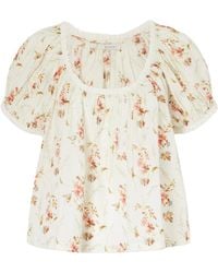 Doen - Frederica Floral Print Shirt With Lace Trim - Lyst