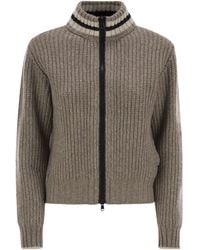 Brunello Cucinelli - Cashmere Cardigan With Shiny Trims - Lyst