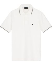 Emporio Armani - Logo Embroidered Striped-Trim Polo Shirt - Lyst