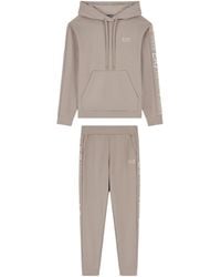 EA7 - Cotton Suit Tracksuit With A Hood And Logo Tape Tracksuit - Lyst