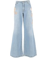 ERMANNO FIRENZE - Floral-Embroidered Wide-Leg Jeans - Lyst