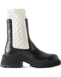 Jimmy Choo - Tamia Ribbed Cable-Knit-Trimmed Leather Ankle Boots - Lyst