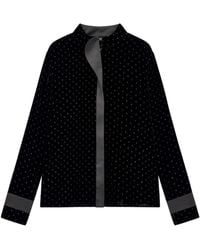 Emporio Armani - Velvet Blouse With Glitter Polka Dots And A Satin Trim - Lyst