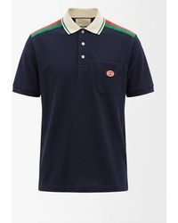 Gucci - Brand-appliqué Striped-trim Cotton-jersey Polo Shirt - Lyst