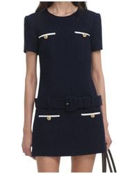 Self-Portrait - Belted Waist Boucle Mini Dress - Lyst