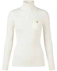 Elisabetta Franchi - Ribbed-Knit Logo Turtleneck Sweater - Lyst
