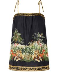 CAMILLA - Crystal-Embellished Printed Silk-Satin Top - Lyst