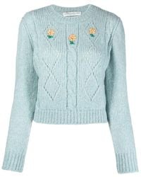 Alessandra Rich - Floral Embroidery Cable-Knit Jumper - Lyst