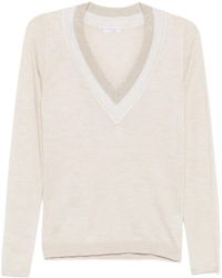 Brunello Cucinelli - Striped V-Neck Knitted Sweater - Lyst