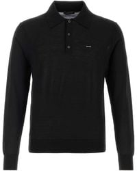 Prada - Long-Sleeved Knitted Polo Sweater - Lyst