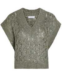 Brunello Cucinelli - Sequin V-Neck Knit Vest - Lyst