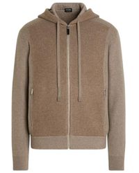 ZEGNA - Ribbed-Panel Zip-Up Hoodie - Lyst