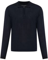 Emporio Armani - Zip-Neck Embroidered Logo Polo Shirt - Lyst