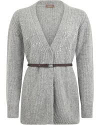 Peserico - Embellished V-Neck Belted Cardigan - Lyst