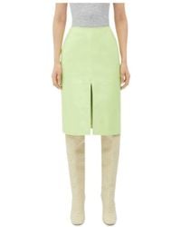Bottega Veneta - Shiny Leather Midi Skirt - Lyst