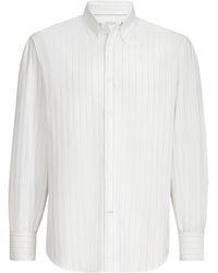 Brunello Cucinelli - Cotton Textured Striped Chevron Shirt With Button-Down Collar - Lyst