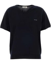 Miu Miu - Short-Sleeved V-Neck Knitted Jumper - Lyst