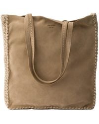 Prada - Large Suede And Crochet Tote Bag - Lyst