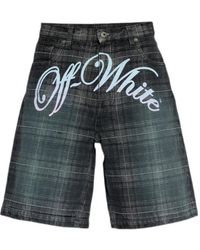 Off-White c/o Virgil Abloh - Logo Printed Plaid Shorts - Lyst