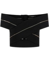 Balmain - Off-The-Shoulder Cropped Top - Lyst