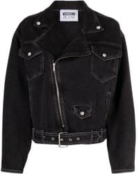 Moschino - Jeans Zipped Belted Denim Biker Jacket - Lyst