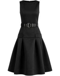 Ganni - Belted-Waist Pleated Midi Dress - Lyst