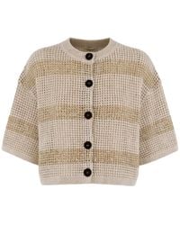 Brunello Cucinelli - Dazzling Striped Cropped Cardigan - Lyst