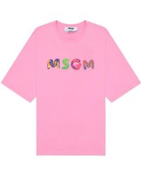 MSGM - Logo-Print Cotton T-Shirt - Lyst