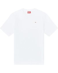 DIESEL - V-Neck T-Shirt With Micro Logo Embroidery - Lyst