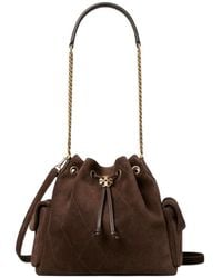 Tory Burch - Charlie Quilted Suede Drawstring Shoulder Bag - Lyst