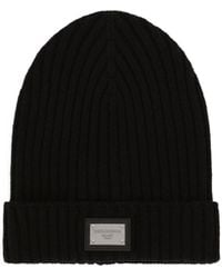 Dolce & Gabbana - Ribbed Logo-Plaque Beanie Hat - Lyst