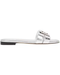 Fendi - Ffold Logo Plaque Metallic Sandals - Lyst